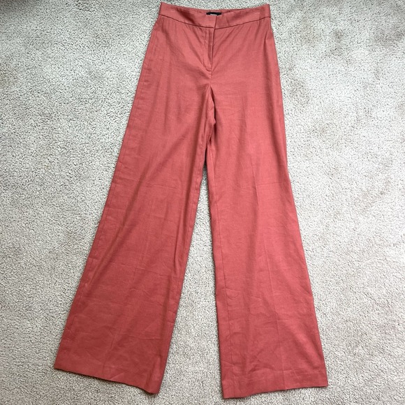THEORY Red Terracota Linen Stretch WIDE LEG Terena High Waist Pants Size 2 - Picture 1 of 11